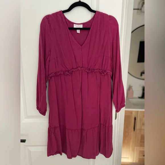 Isabel Maternity Long  Sleeve Ruffle Waist Dress - Picture 2 of 6